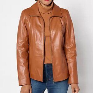 Denim & Co. Lamb Leather Zip Front Seamed Jacket w/ Pkts - 1X